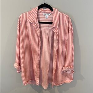 Salmon & White Striped Button-Up Boyfriend Shirt
